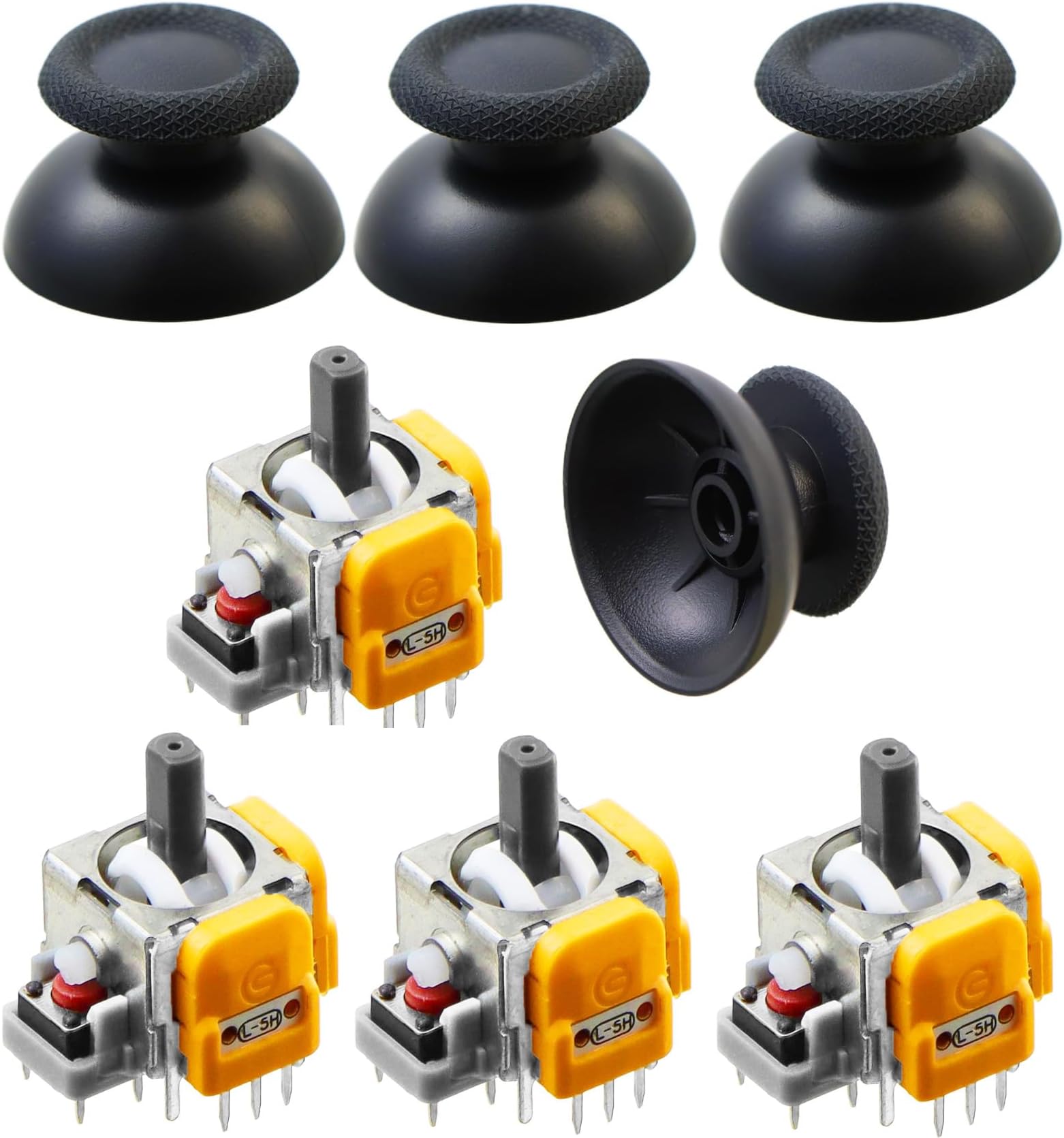 Hall Effect PS5 Joystick Replacement Kit for DualSense & DualSense Edge Controllers - Fix Stick Drift, Repair Broken or Loose Sticks with Repair Modules and Thumbstick Caps, Upgrade for PS5 Controller (4-Pack, Soldering Required)