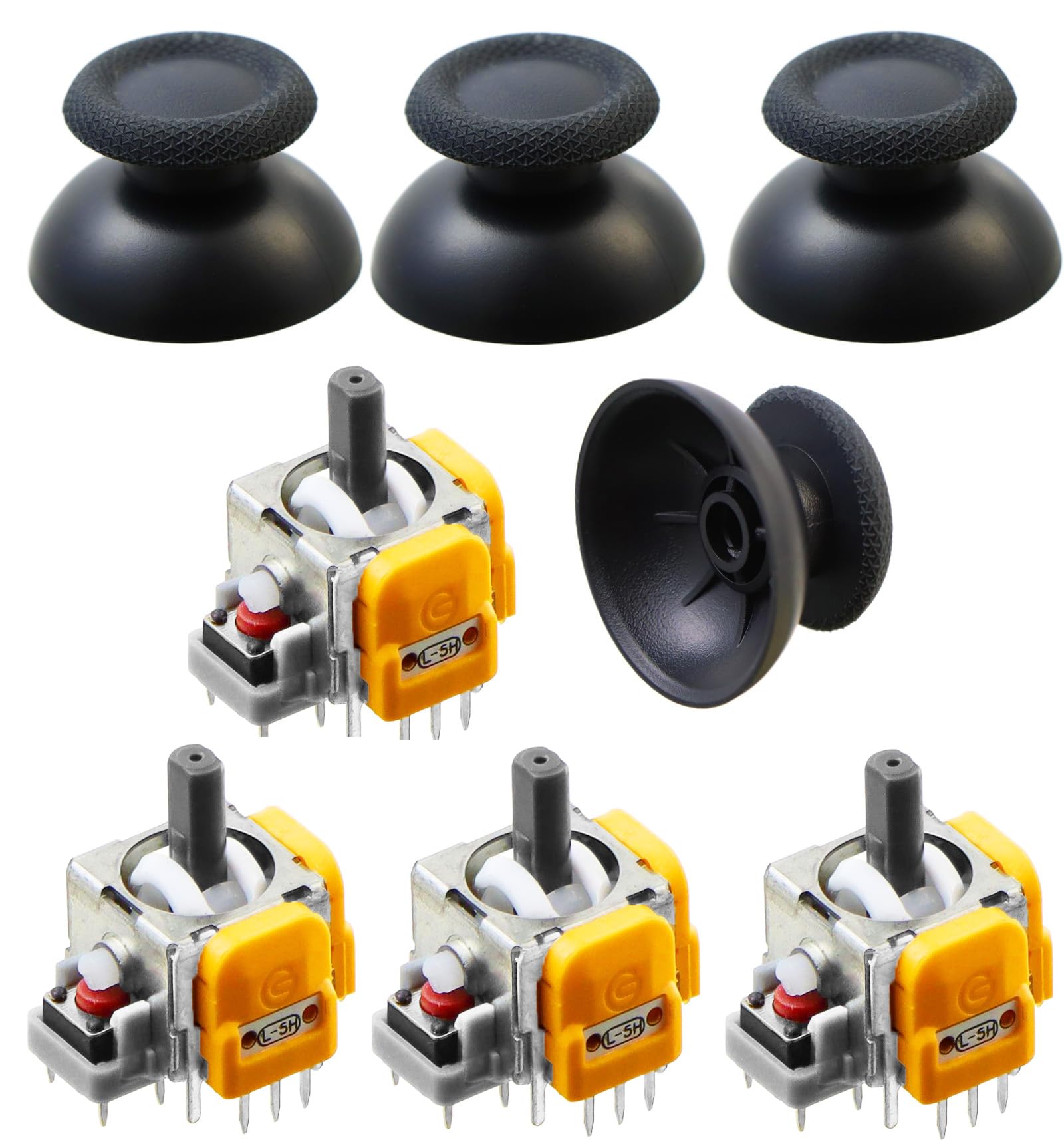 Hall Effect PS5 Joystick Replacement Kit for DualSense & DualSense Edge Controllers - Fix Stick Drift, Repair Broken or Loose Sticks with Repair Modules and Thumbstick Caps, Upgrade for PS5 Controller (4-Pack, Soldering Required)