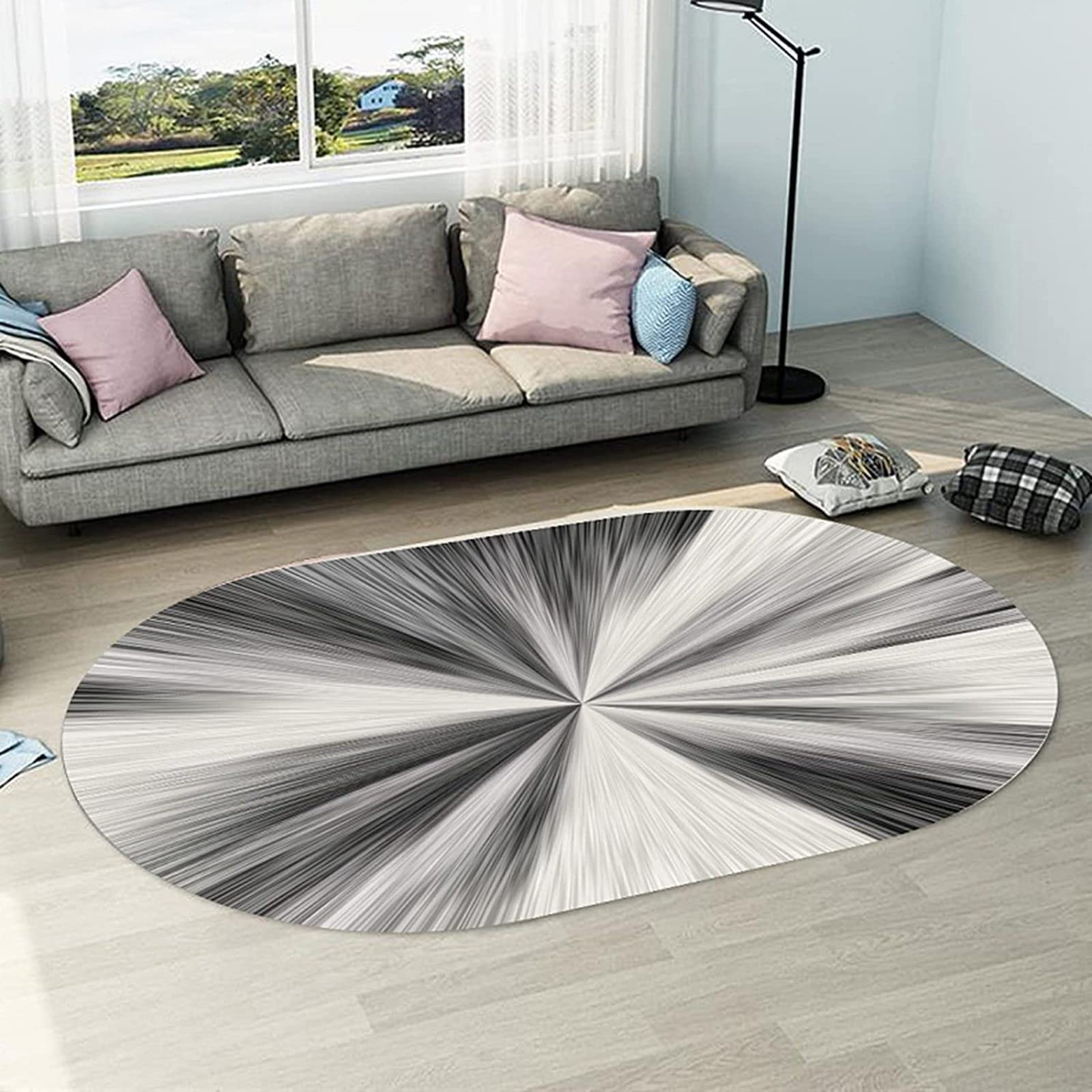 Zacht ovaal vloerkleed voor woonkamer, eetkamer en keuken, geel onregelmatig gevormd tapijt met anti-slip functie 200 x 300 cm
