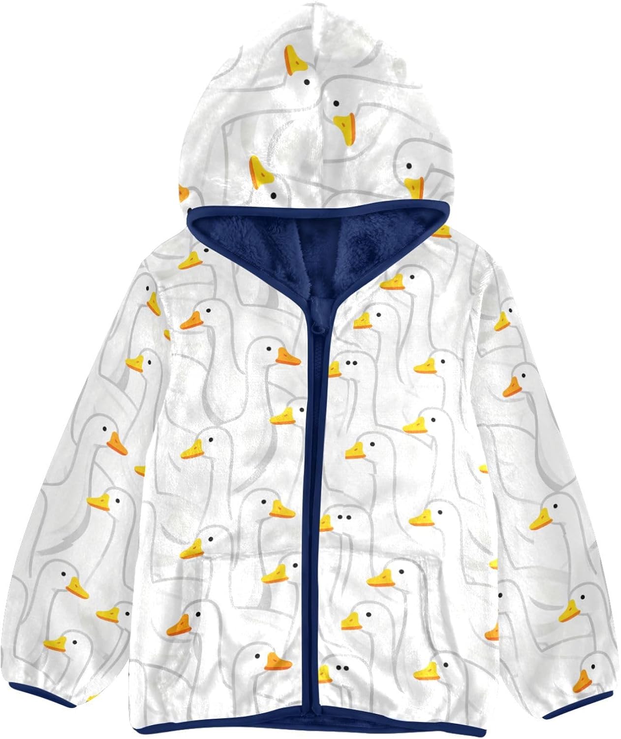 Cute White gooses Toddler Zip Up Jackets Lightweight Zip Up Navy Blue Baby Boy Hooded Fleece Jacket
