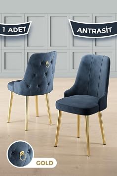 Newa Serisi Antrasit Sandalye, Babyface Kuma , Gold Metal Ayaklar, 1 Adet