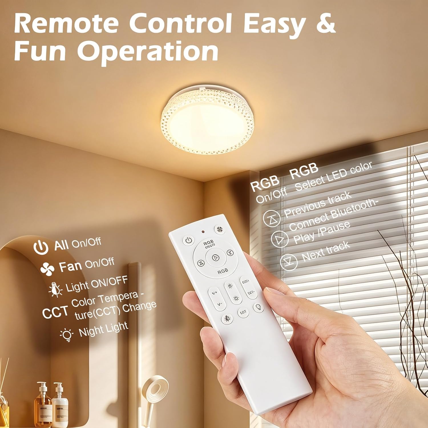 Bathroom Exhaust Fan with Light and Bluetooth Speaker, White | 240 CFM Ventilation, 7 RGB Modes, Remote, 12 IN Panel, 10 IN Mounting Opening
