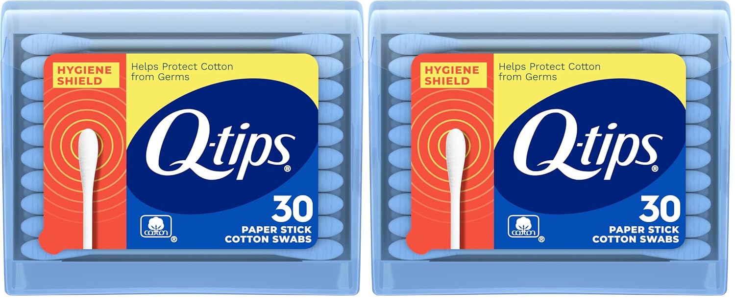 Q-tips Cotton Swabs Hygiene Shield Travel Size Toiletries for First Aid Beauty and Baby 100 Cotton 30 Count