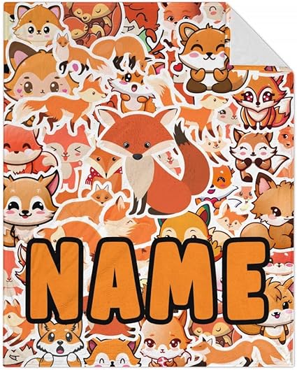 Mercuryelf Custom Fox Throw Blanket - Orange Soft Fuzzy Throws Gift for Girls Boys - 40x50 Inches Small Cute Blankets for Travel, Office