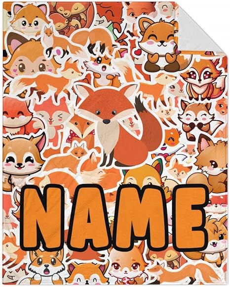 Mercuryelf Custom Fox Throw Blanket - Orange Soft Fuzzy Throws Gift for Girls Boys - 40x50 Inches Small Cute Blankets for Travel, Office