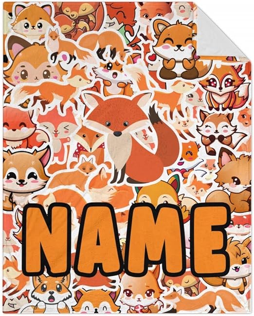 Mercuryelf Custom Fox Throw Blanket - Orange Soft Fuzzy Throws Gift for Girls Boys - 40x50 Inches Small Cute Blankets for Travel, Office