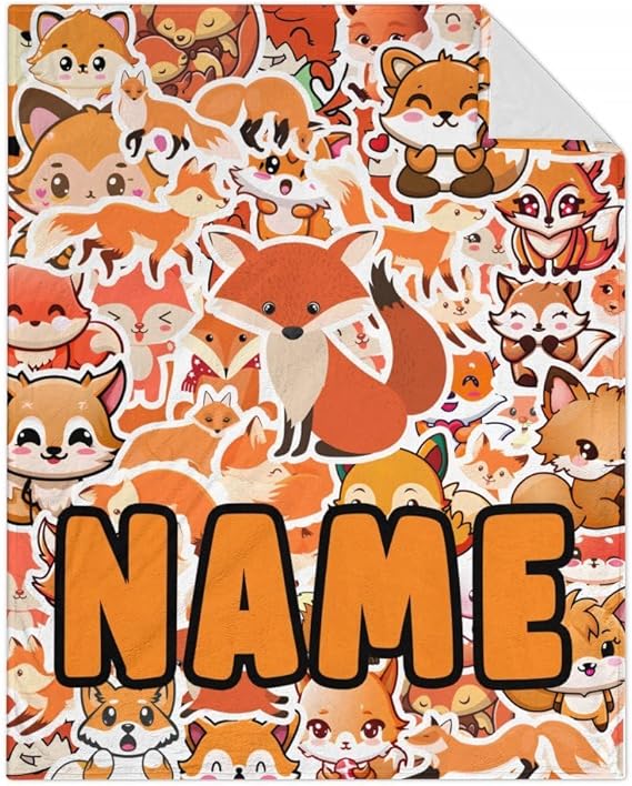 Mercuryelf Custom Fox Throw Blanket - Orange Soft Fuzzy Throws Gift for Girls Boys - 40x50 Inches Small Cute Blankets for Travel, Office