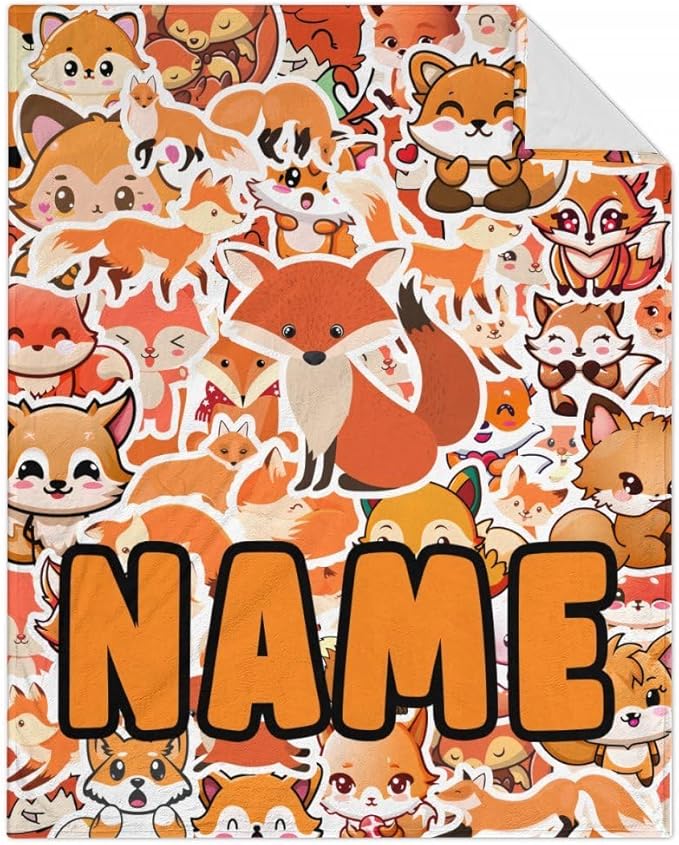Mercuryelf Custom Fox Throw Blanket - Orange Soft Fuzzy Throws Gift for Girls Boys - 40x50 Inches Small Cute Blankets for Travel, Office