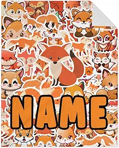 Mercuryelf Custom Fox Throw Blanket - Orange Soft Fuzzy Throws Gift for Girls Boys - 40x50 Inches Small Cute Blankets for Travel, Office