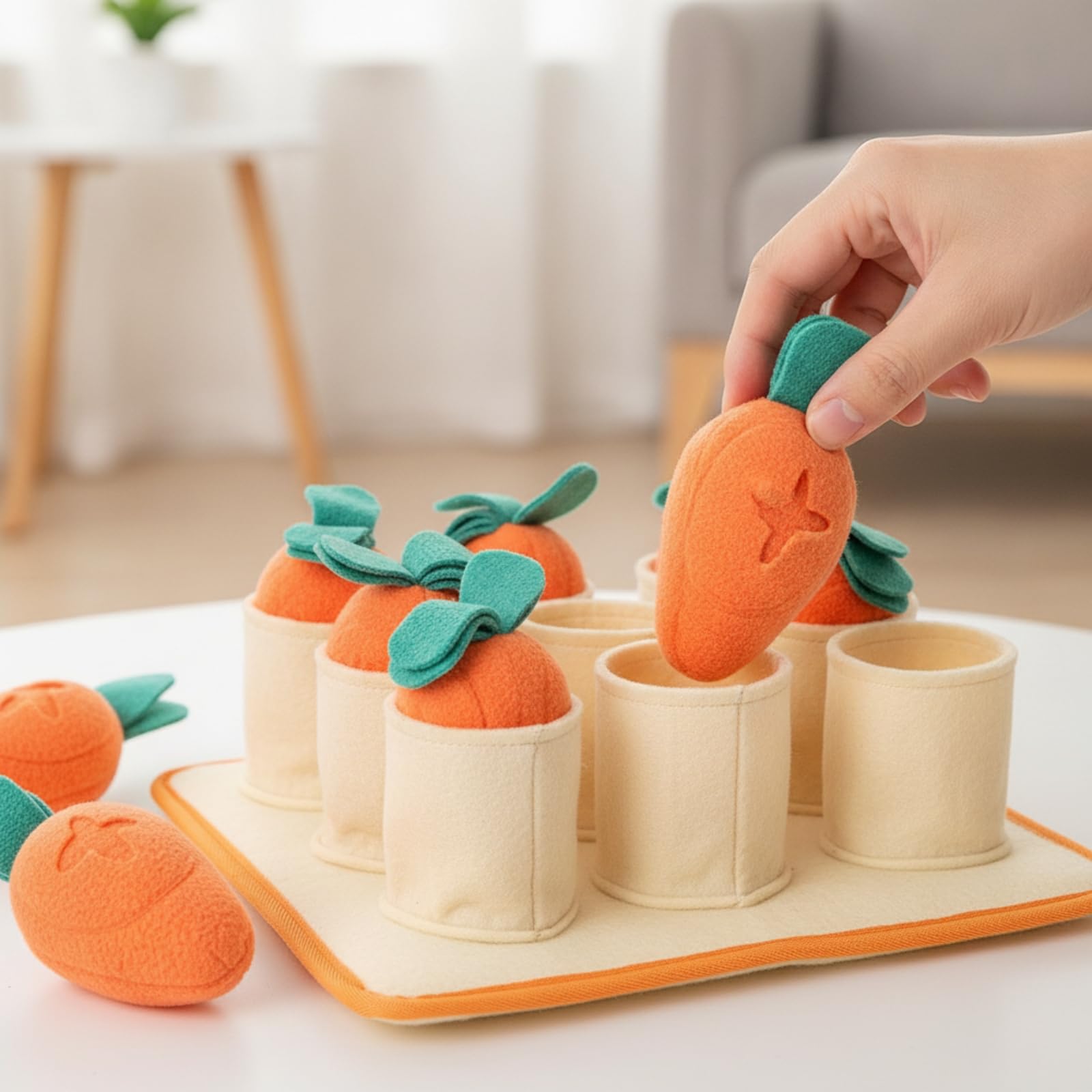 Tappetino da Fiuto per Cani Morbido | Peluche, Tappetino olfattivo a Forma di Carota, Multifunzione, per Arricchimento Ambientale