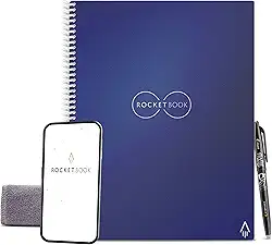 Rocketbook Caderno espiral reutilizável central, tamanho carta 21 x 28, azul marinho - páginas forradas, conectadas a aplicativos, apagável, capa durável, ideal para escola, trabalho e projetos