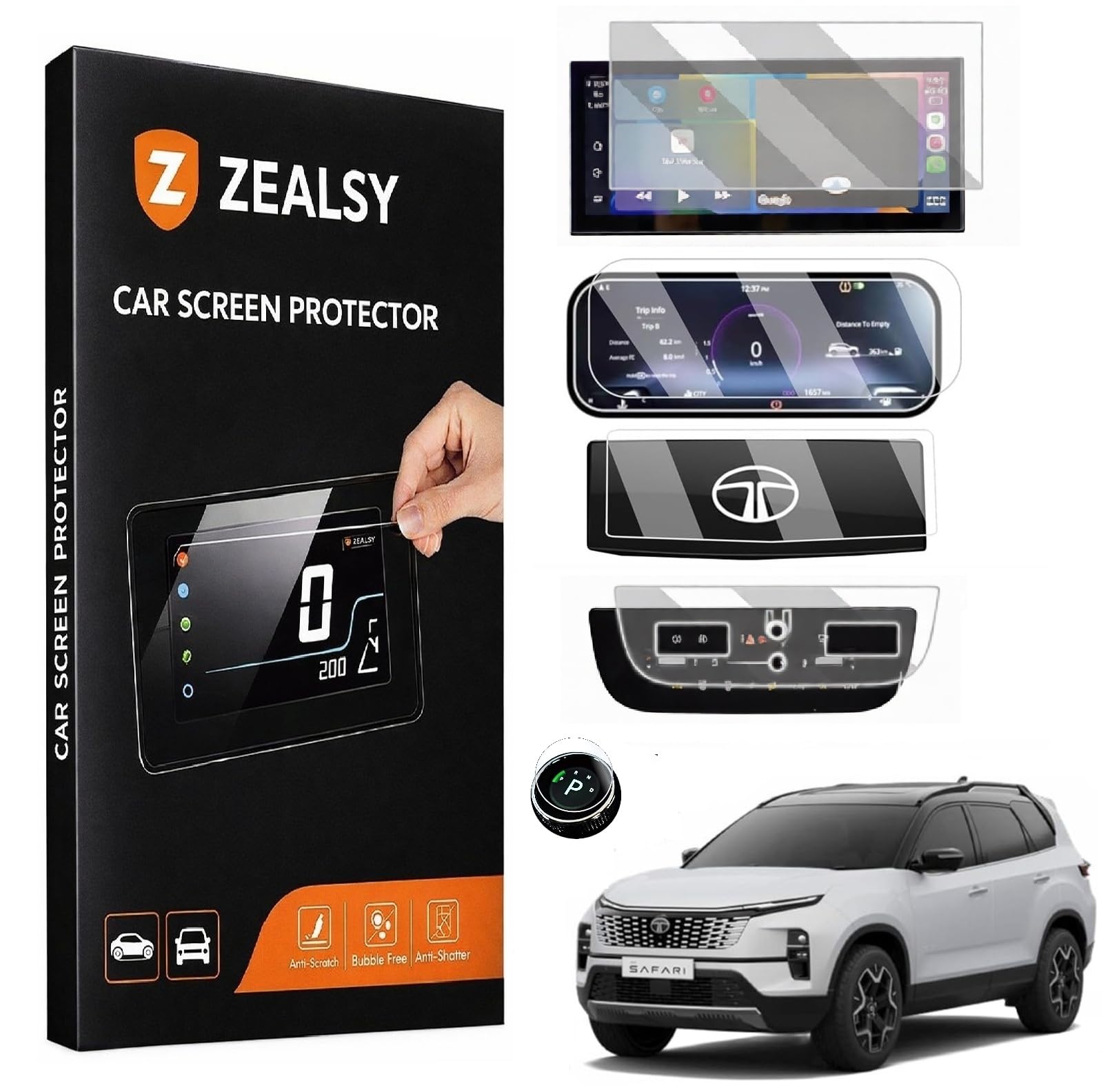 Screen Guard Compatible For TATA SAFARI 14 INCH INFOTAINMENT SYSTEM, STEERING WHEEL, AC CONSOLE, 10 Inch INSTRUMENT CLUSTER, GEAR KNOB Protector Accessories combo (14 Inch Pack Of 5)-image-26