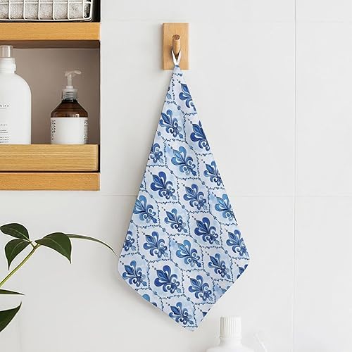 Miniatura 6 de Decorative Hand Towels for Bathroom - Retro Blue Patterns Print Soft Absorbent Small Bath Hand Towels for Kitchen, Farmhouse, Spa, Hotel, Guest Tea