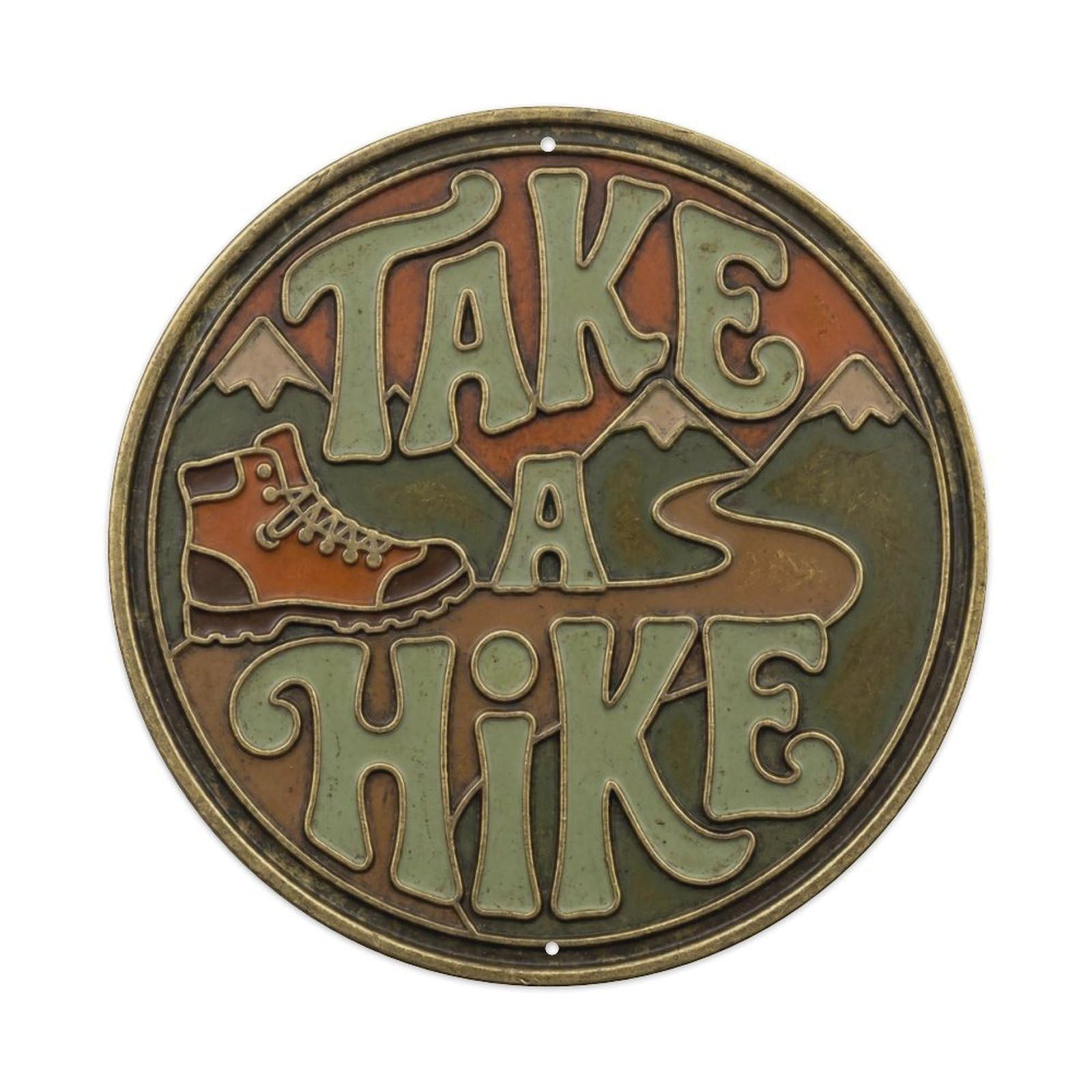 Cmhok Vintage Style Take Hike Nostalgic Garage Display Retro Slogans Metal Tin Sign Plaque Wall Decor For Cafe, Club, Garden Round Metal Poster 8X8inch