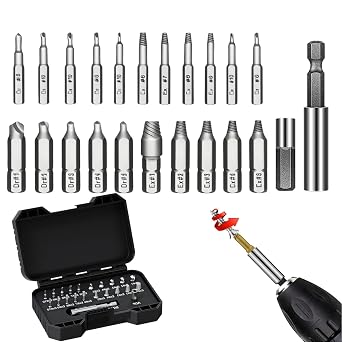 Gifts for Men, 22PCS Upgraded Titanium Damaged Screw Extractor Set with Magnetic Extension Bit Holder & Socket Adapter,Screw Remover and Extractor for Easy Removal of Rusty Broken Screw Silver