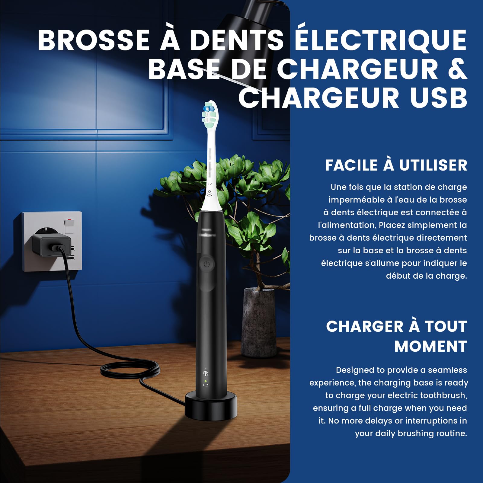 Adattatore di alimentazione di base del caricatore compatibile con Philips Sonicare 4100 3100 5500 5300 HX3675 HX3671 spazzolino elettrico cavo di ricarica USB impermeabile di ricambio con presa