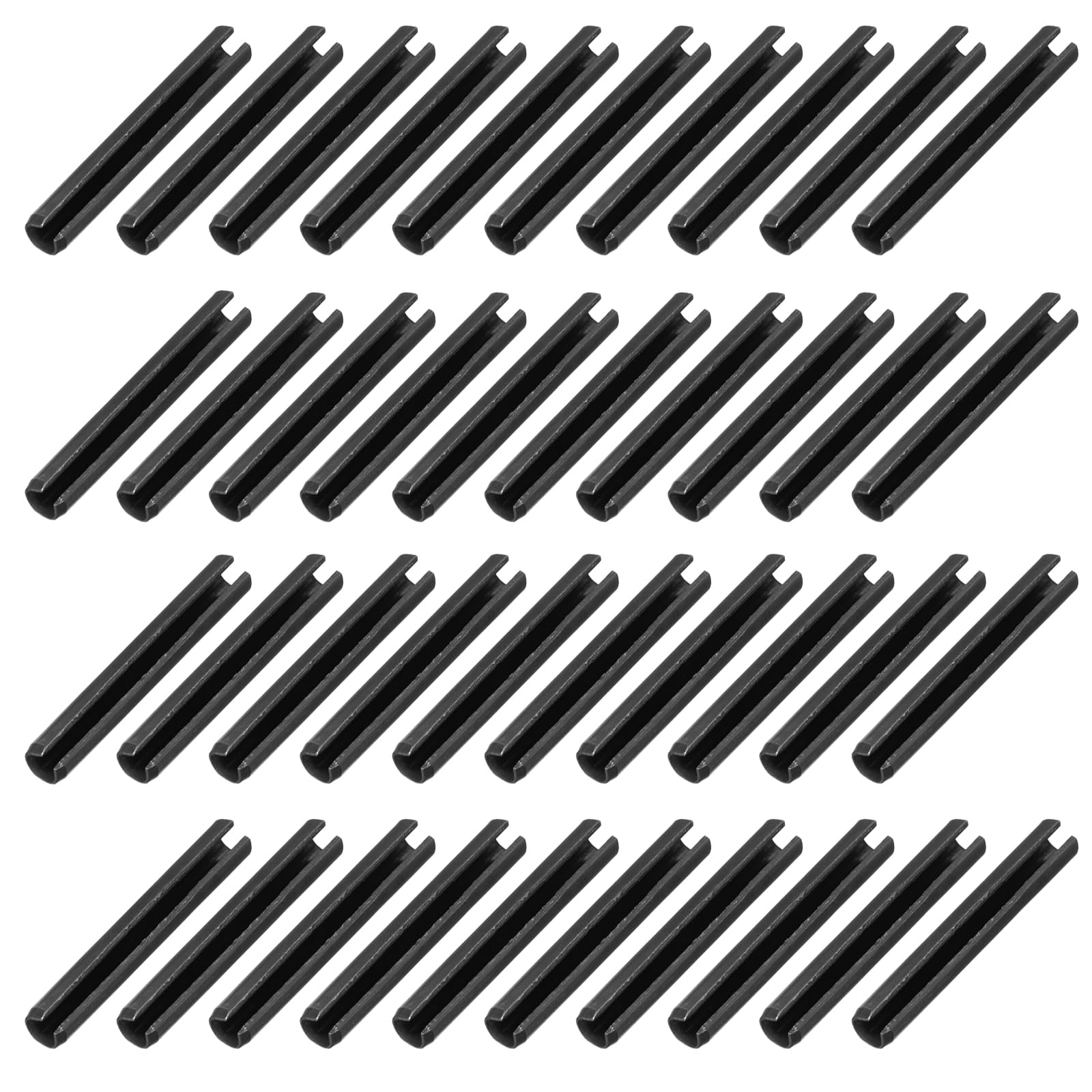 sourcing map 60Pcs Slotted Split Roll Pins 6/25 Inch(6mm) Dia. 1-3/5 Inch(40mm) Length 65Mn Steel Spring Tension Expansion Dowels for Secure Fastening, Black