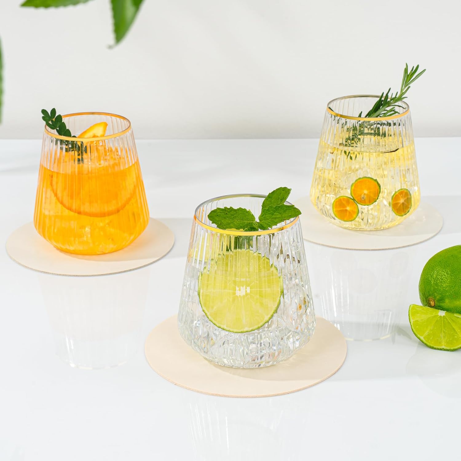 BESTSTAR 36 Pcs 12 oz Plastic Clear Gold Rim Ribbed Wine Glasses, Origami Ripple Disposable Champagne Glasses Elegant Whiskey Glasses Ideal for Weddings, Bars, Christmas, Pool Party, Daily Use - Image 6