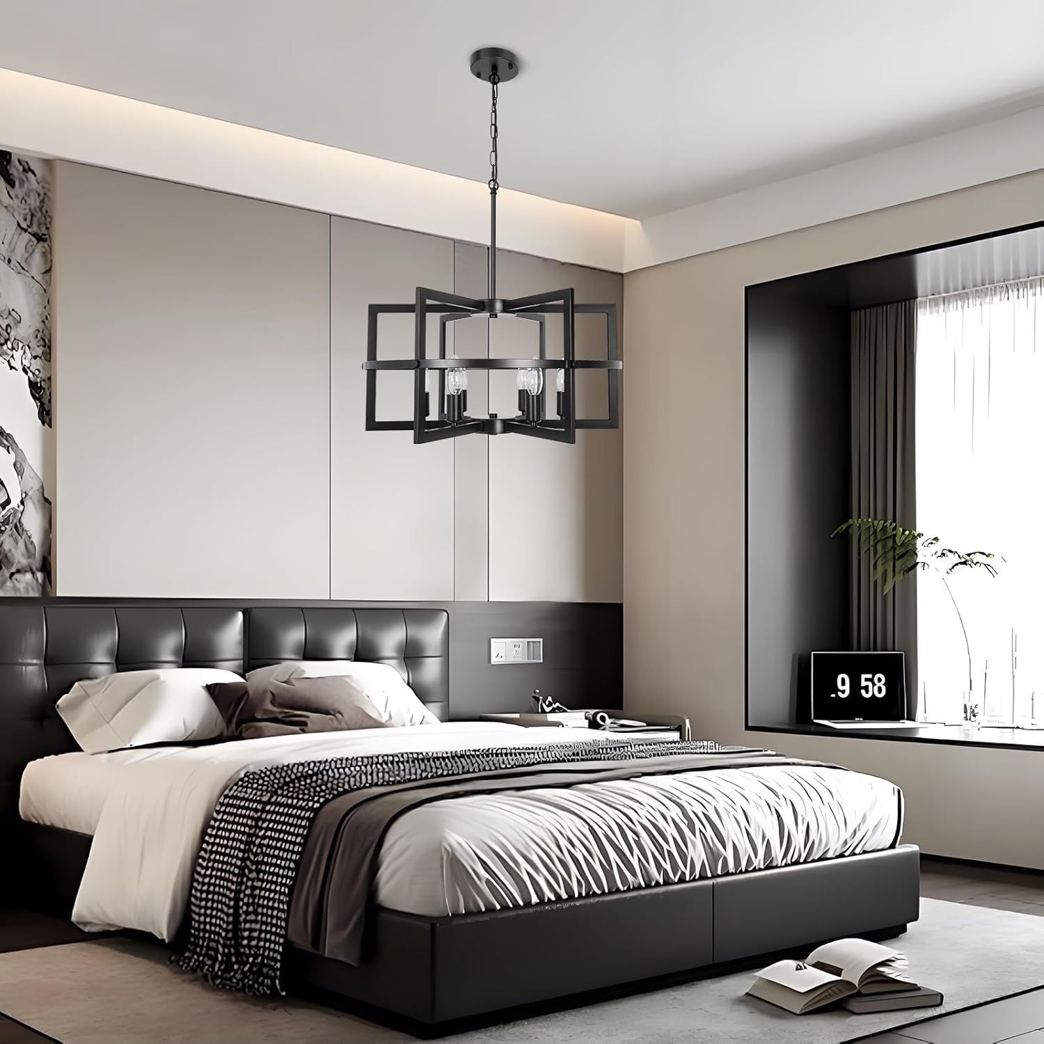 Modern Black Chandelier Ceiling Light for Dining Room, 6-Light Farmhouse Pendant Light Fixture for Over Table, Kitchen Island Lighting, Living Room, Bedroom, Entryway Foyer, Hallway & Staircase