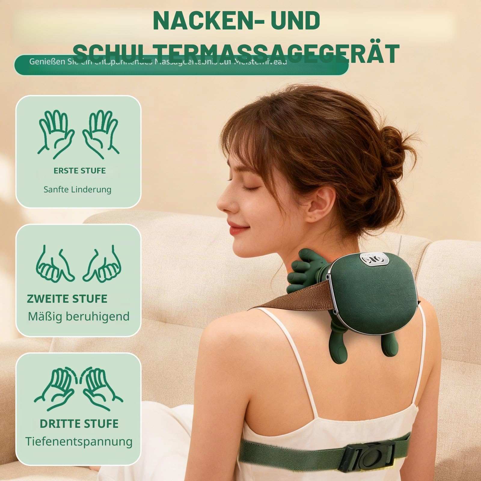 MassagegeräT,4D Nackenmassagegerät mit Wärme,3 Massageeinstellungen & 2 Heizstufen,Elektrische Massagegeräte Mit Wärm Kabellos für Zuhause,BüRo,Reisen für Schmerzlinderung