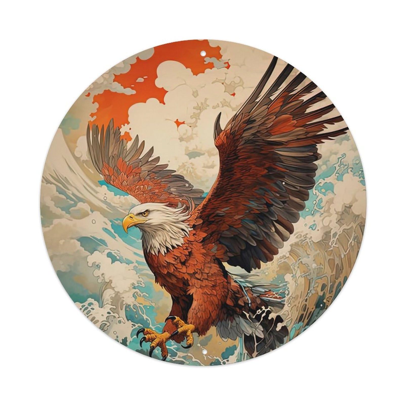 Animal Art Eagle on The Sea Vintage Metal Tin Sign Plaque Wall Decor for Cafe, Club, Garden Round Metal Poster 8x8Inch