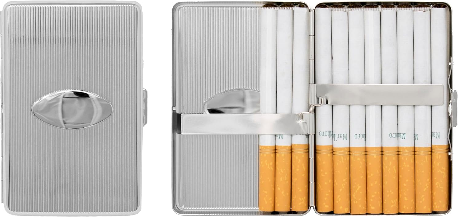 Set of 2 Metal-Plated 100s Compact Cigarette Case & Stash Box (Reflective Gold)