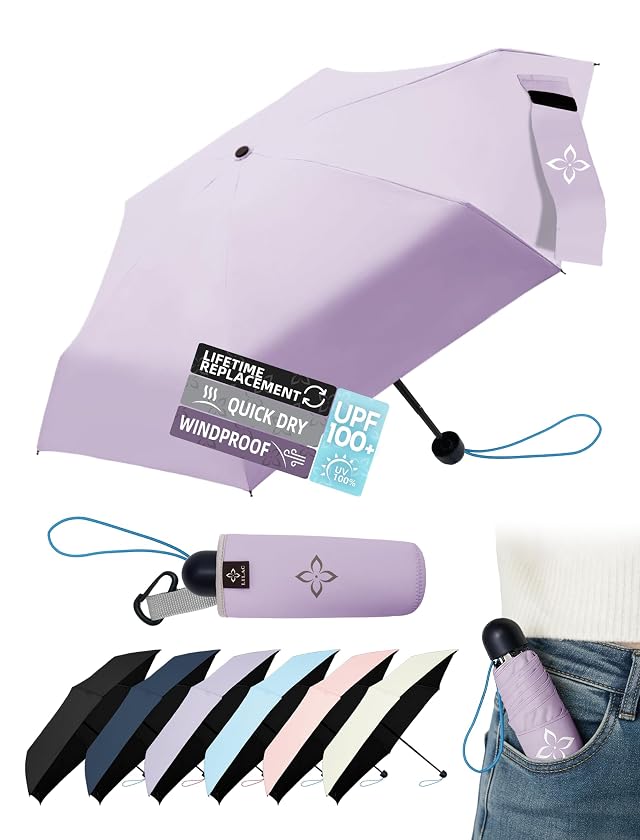 Mini Travel Umbrella for Rain - 43 Large Coverage Small Compact Umbrella Reinforced Strong Frame Lightweight Portable Parasol