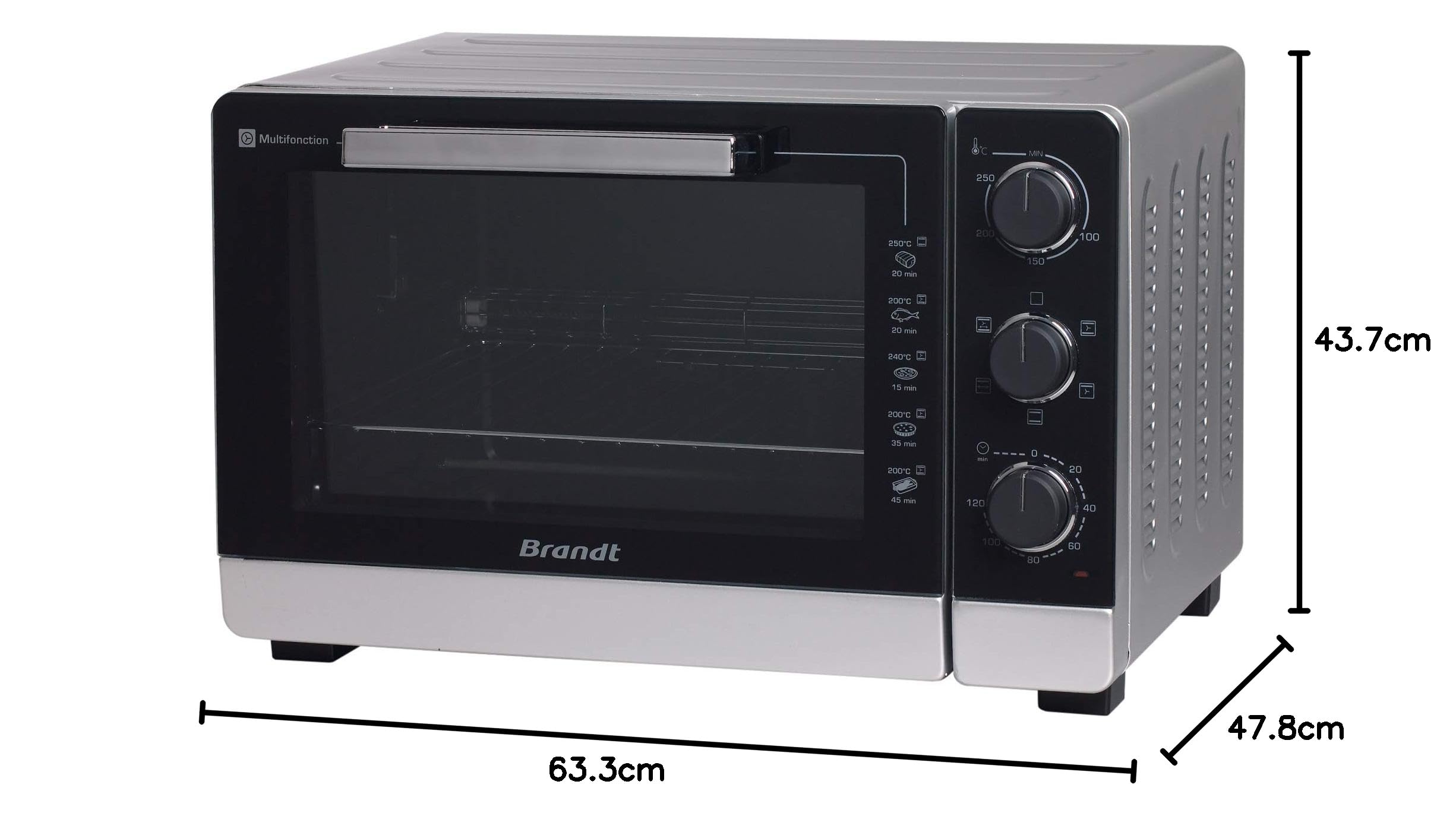 Brandt FC405MS - Mini Four Posable et Compact - 2100 W - Capacité 40L - Multifonction avec 5 Modes de Cuisson - Cuisson homogène - Double vitrage - Gris