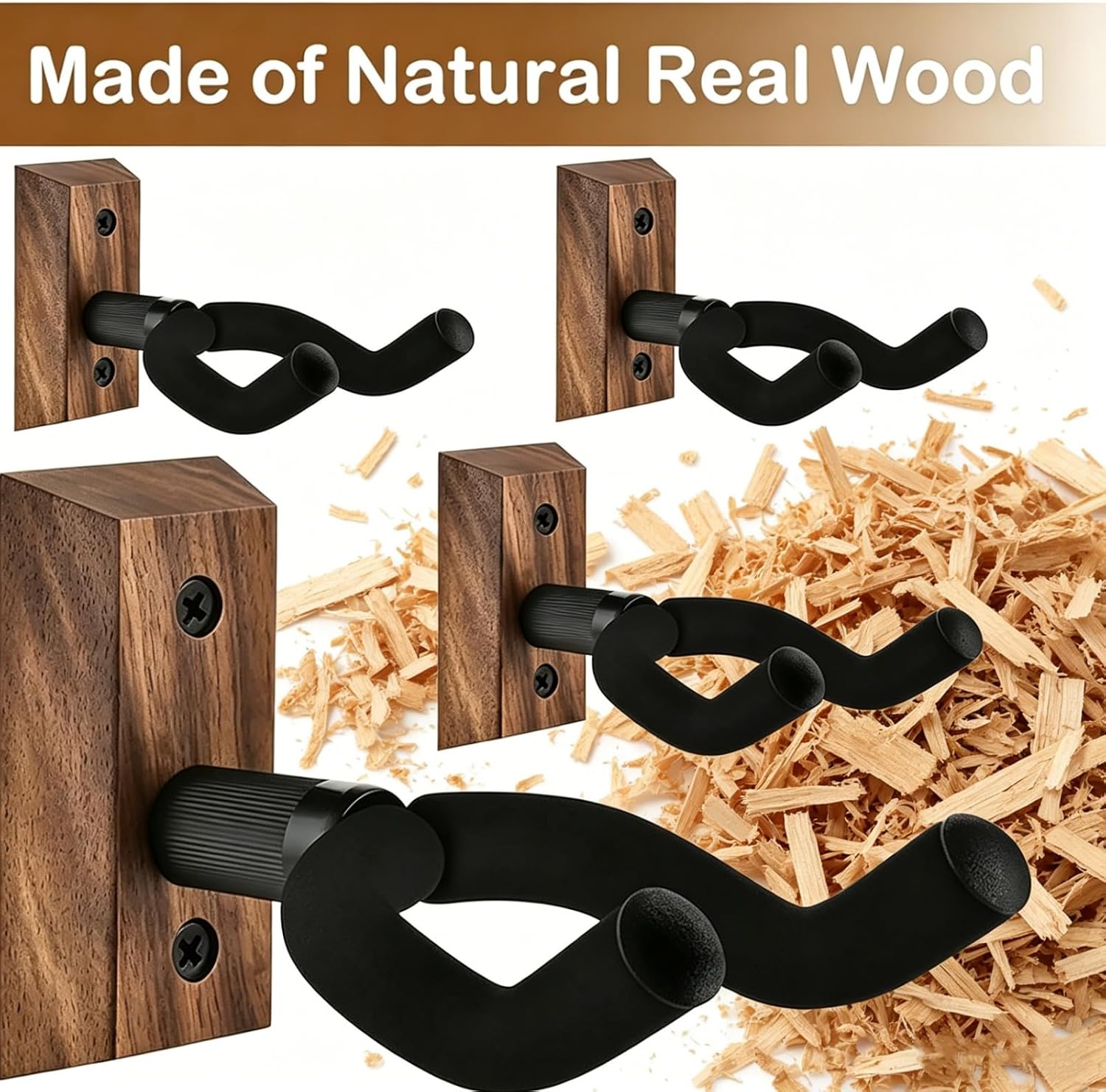 Guitar Wall Mount 4 Pack Guitar Hanger with Rotatable Soft Guitar Wall Hangers for All Size Guitars U-Shaped Guitar Hook for Acoustic, Electric Guitar, Ukulele, Bass (Beech Color) thumbnail