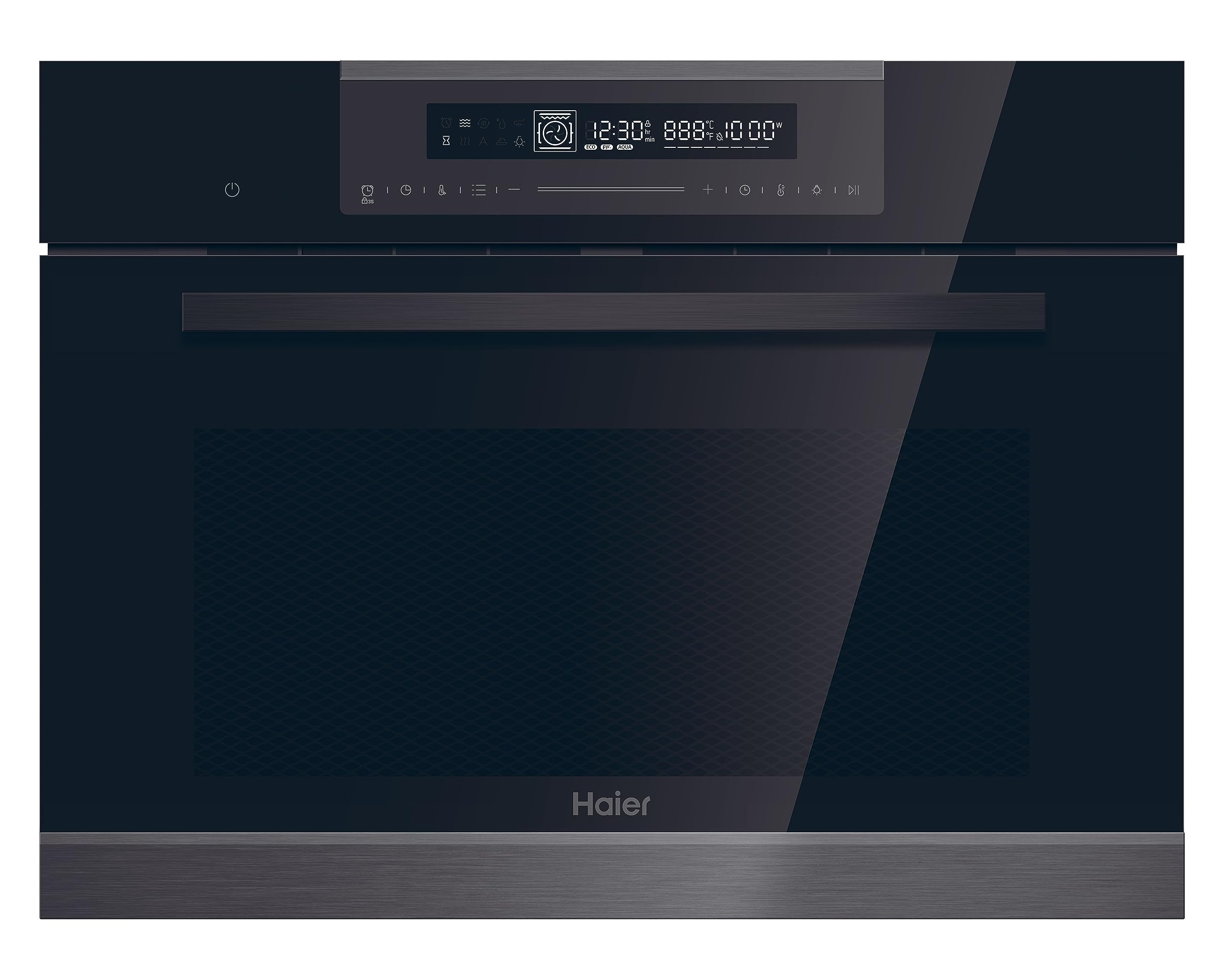Haier Series 4 HWO45CO4P7B - Horno Multifunción, Pirolítico, Potencia 3000W, Capacidad 50L, 45cm Alto, 12 Funciones, Display táctil, Ventilación Radial, 4 Cristales en puerta, Negro