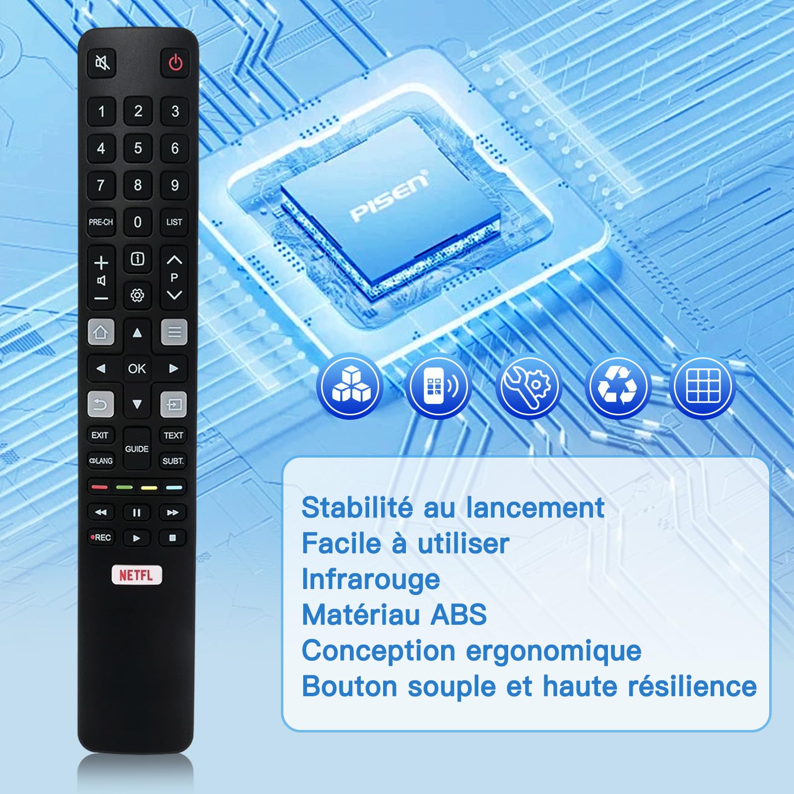Télécommande TCL de Remplacement RC802N Télécommande Universelle TCL TV Compatible avec Tous Les téléviseurs TCL Smart TV, avec Bouton de Raccourci Netflix 32ES560 40ES560 U50P6146 U55C7006 U65X9026