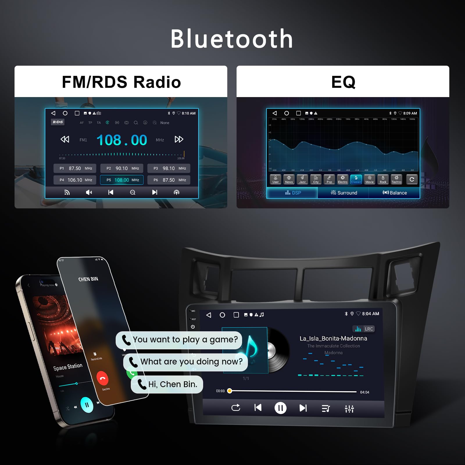2GB 64GB Android Autoradio per Toyota Yaris 2005-2011 con Wireless Carplay Android Auto, Hodozzy 9 Pollici Touch Screen Auto Stereo GPS WiFi, Bluetooth FM/RDS Retromarcia 2 Din Radio per Toyota Yaris
