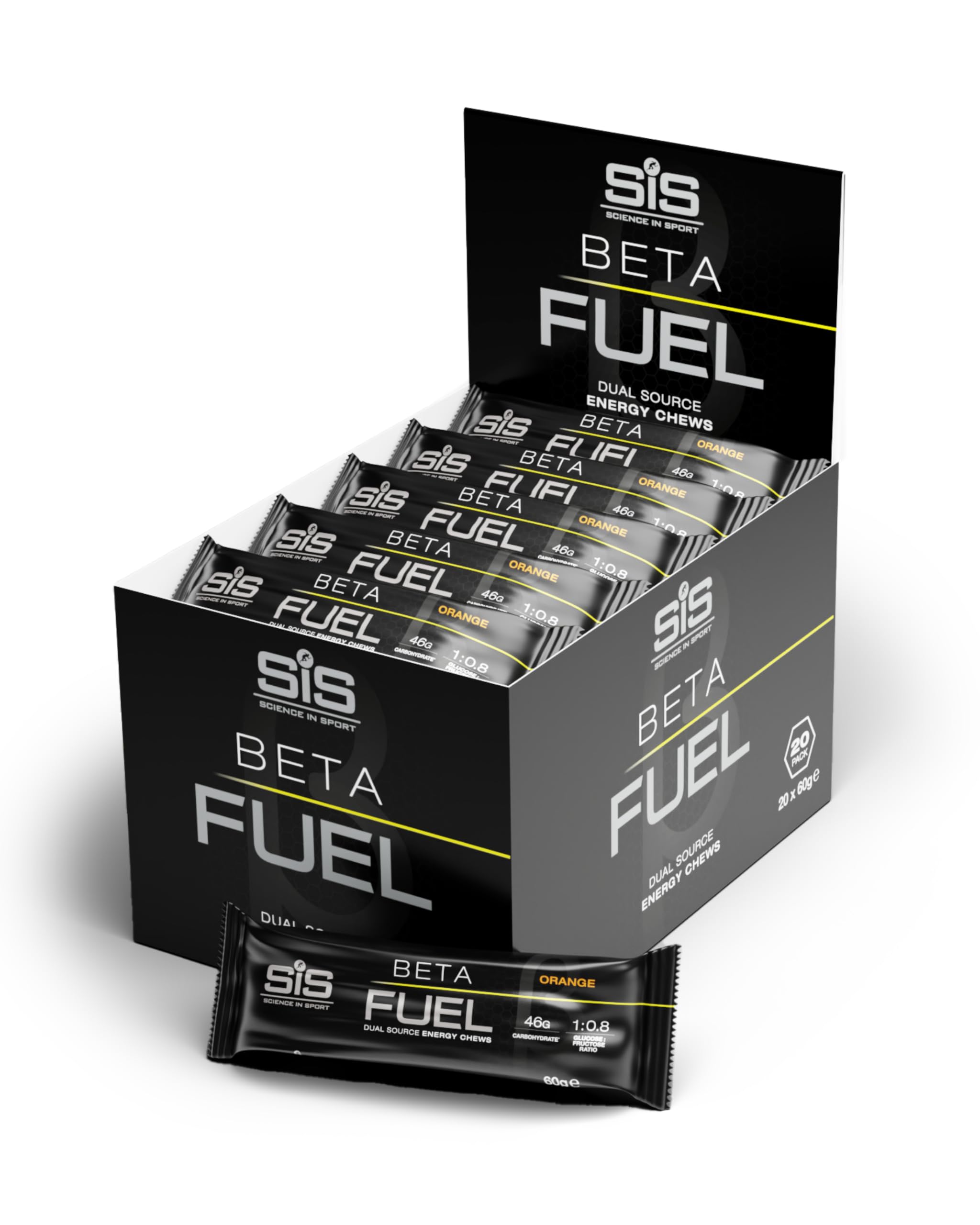 Science in Sport Beta Fuel Barra 20 x 60g Naranja – Barras energéticas veganas con 46g de carbohidratos, fuente ideal de energía para entrenamientos intensos