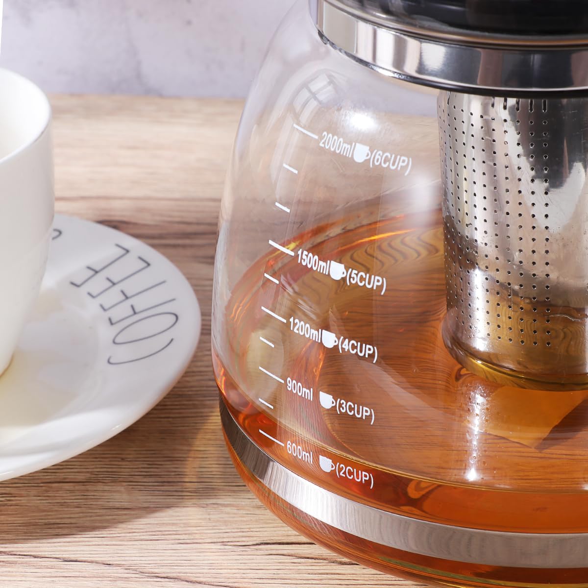 OUNONA - 2000ML Glas Teekanne mit Siebeinsatz, Borosilikat Glas Teebereiter mit Abnehmbarem Teesieb, Geeignet fr Teewarmer