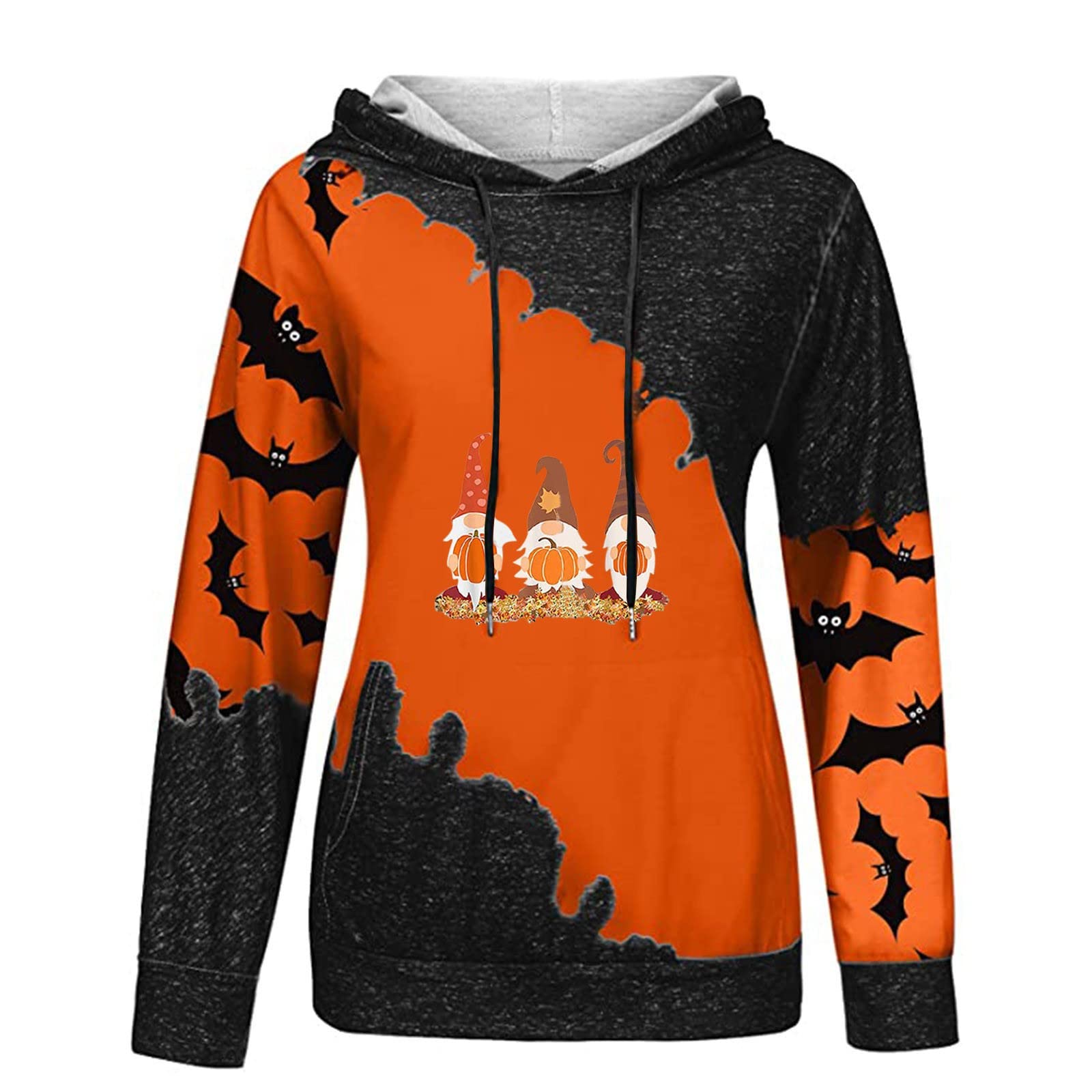 Damskie bluzy z kapturem na Halloween 2022 kolorowe bloki codzienna bluza z kapturem z długim rękawem lekka bluza topy UK promocja wyprzedaż wyprzedaż, A1_pomarańczowy, L