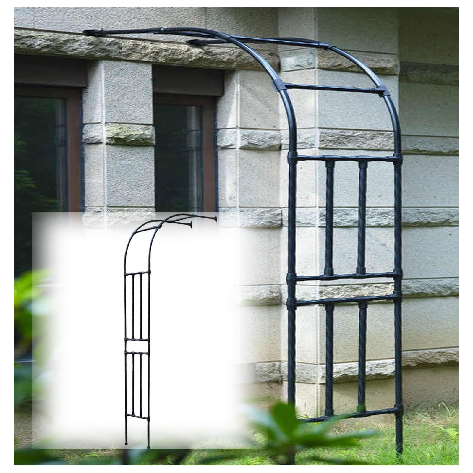 Arco da giardino in acciaio per piante rampicanti – Supporto a mezzo arco per rose e rampicanti, 150 – 300 cm, regolabile, facile da montare, durevole e stabile, decorazione da giardino