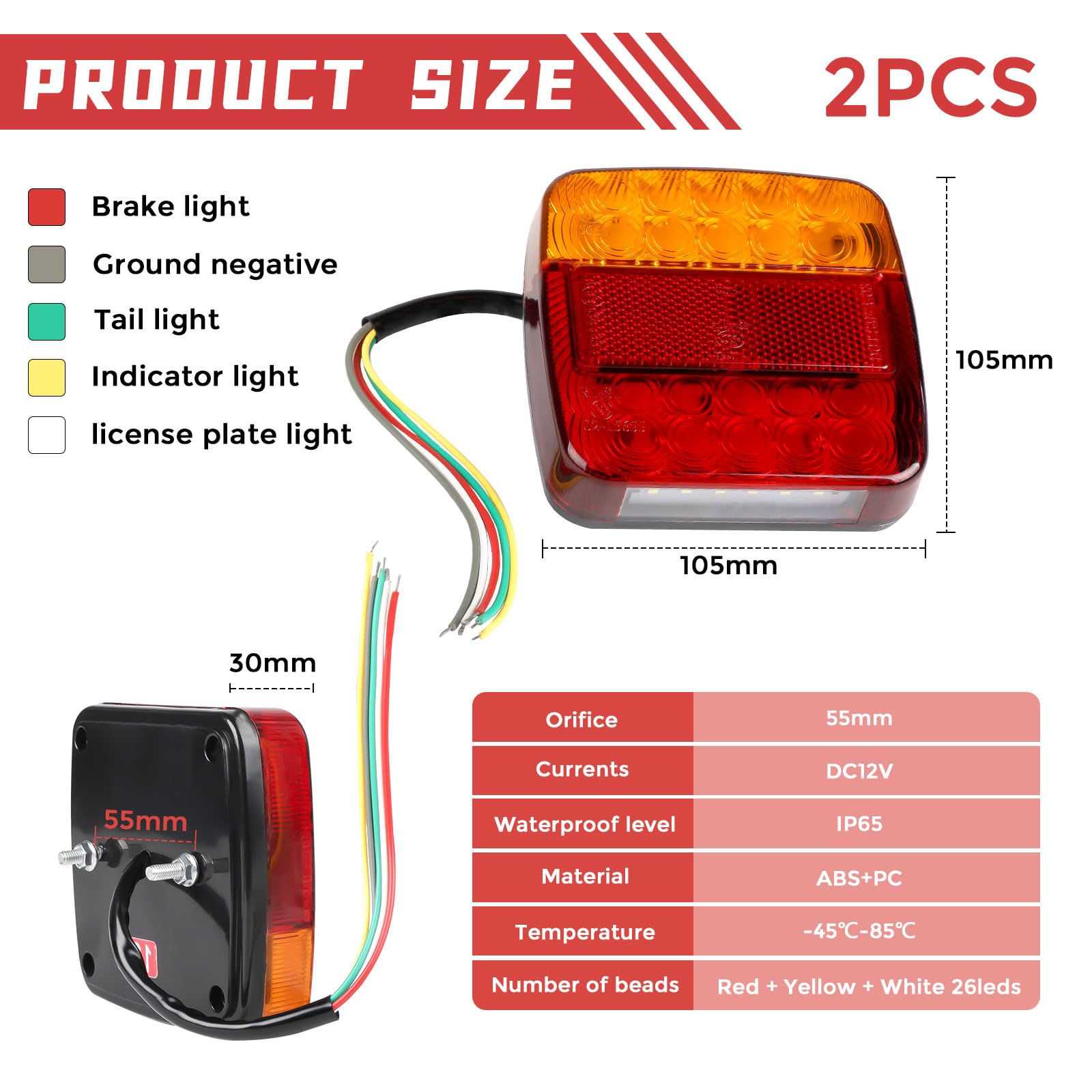 EXLECO 2 X Fanali Posteriori Rimorchio LED Luci Posteriori a LED per Rimorchio 12V Fari Posteriori Auto Impermeabile Universale Fanalino Posteriore a 26 LED con ECE E-Mark Luci Posteriori per Camion