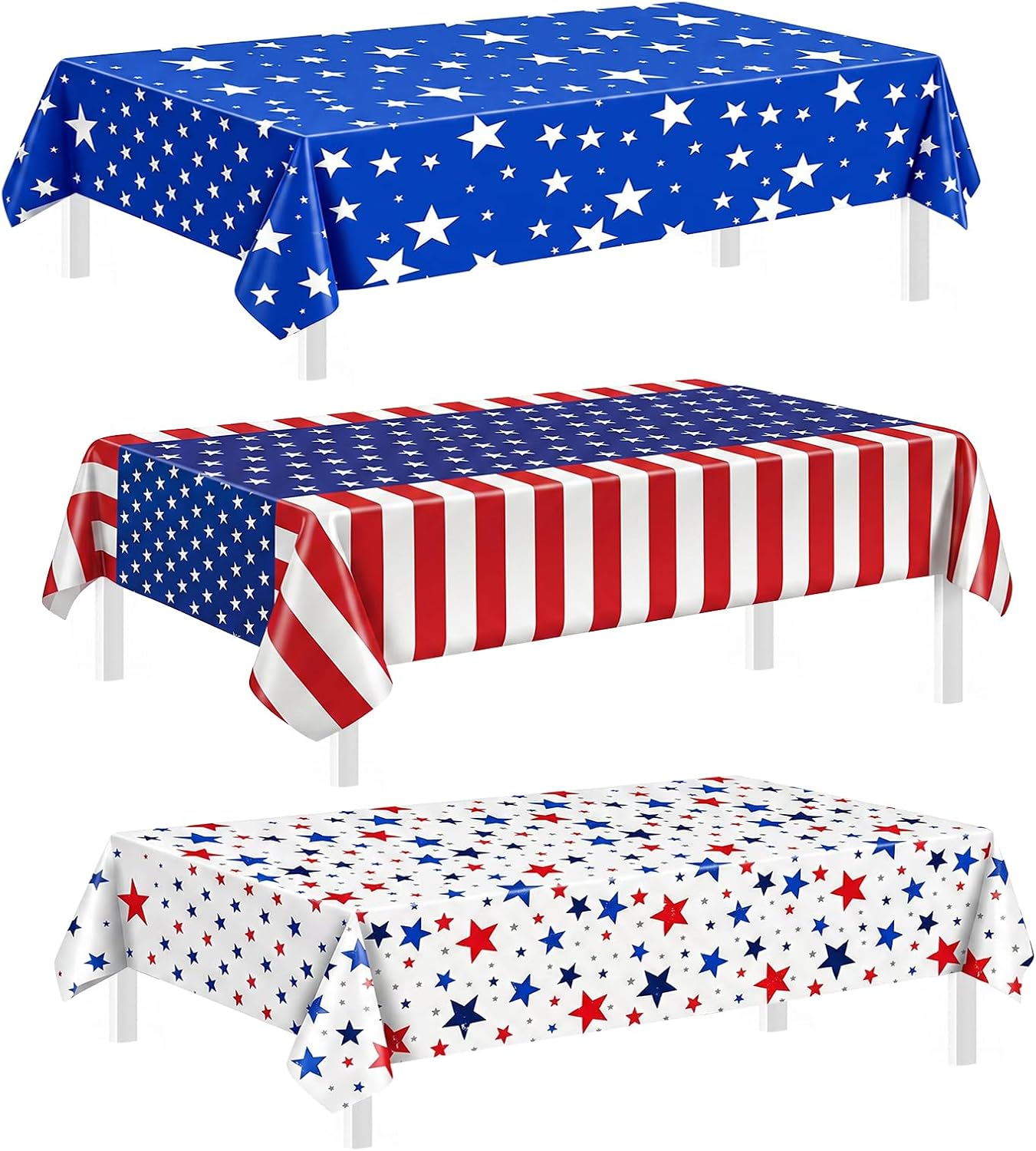 DPKOW 3Pcs Stars & Stripes Tablecloths 4th of July Decorations, 250th Anniversary American Table Cover Patriotic Decorations Fourth of July Party Favor Supplies Memorial Day Tablecloths Disposable