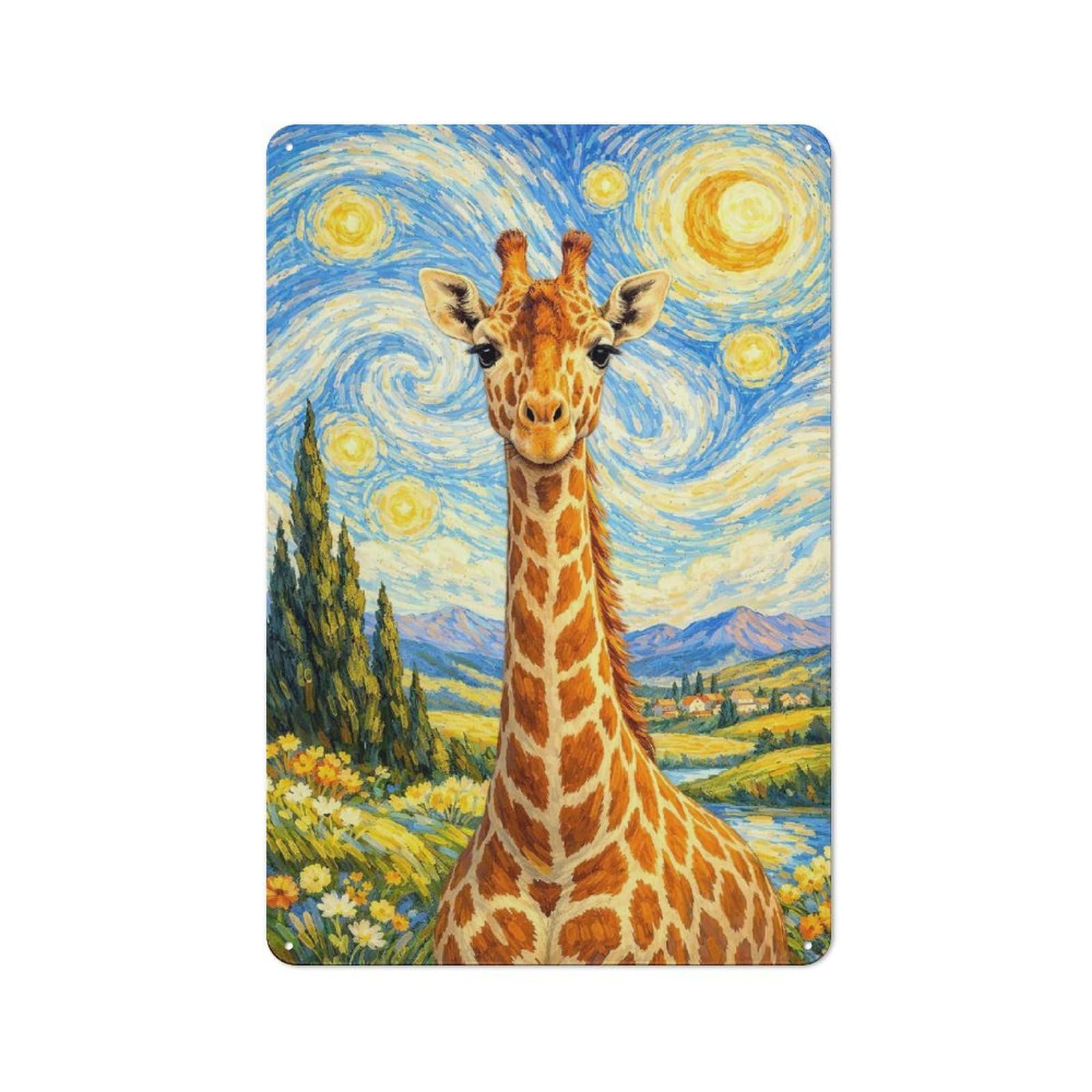 Junmoney Style-9 Giraffe In Starry Night Rustic Printed Metal Sign 30X20cm For Bar Or Restaurant, For Bar Decor Enthusiasts