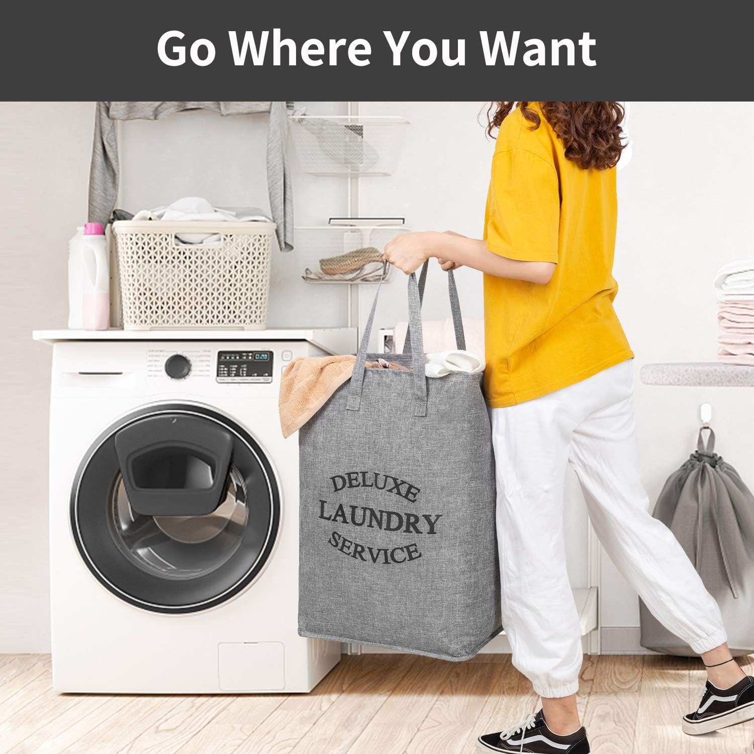 ZERO JET LAG 72L Large Laundry Hamper Basket with Handles Freestanding Collapsible Fabric Laundry Bin Portable Clothes Toys Hamper Organizer Waterproof Folding Clothes Bag(23 inches Grey)