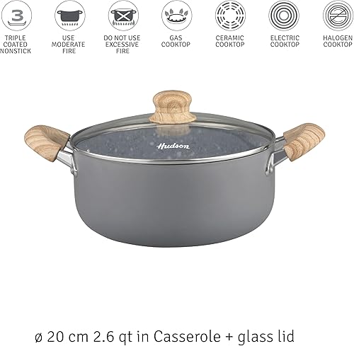Miniatura 3 de HUDSON - Olla gris para cocina, ollas y sartenes, apta para lavavajillas, granito