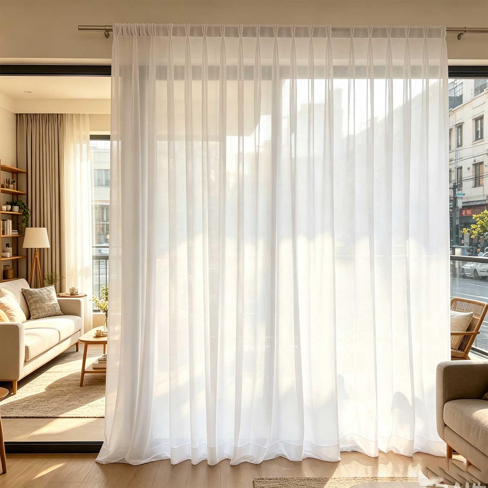 Cortinas Salon Modernas 150 x 250 cm con Manguito de Varilla, Translucido Cortina para Ventana con Manguito de Varilla, Translucido para Cocina Salon Ventanas Habitacion, Blanco