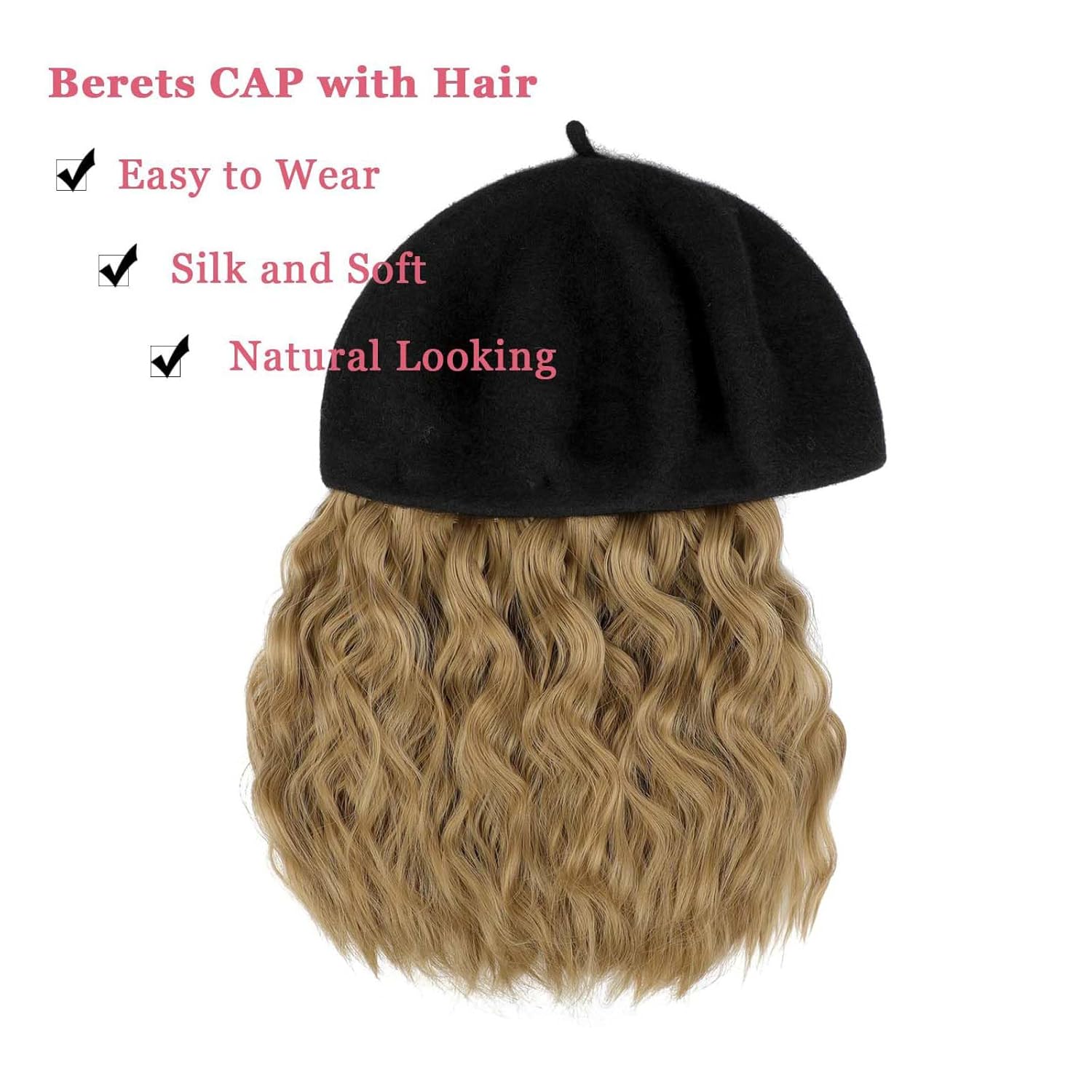 Beret Hat wig women's wig beret short wool curly wig wavy hair Bob wig Classic French Wool Hat wig