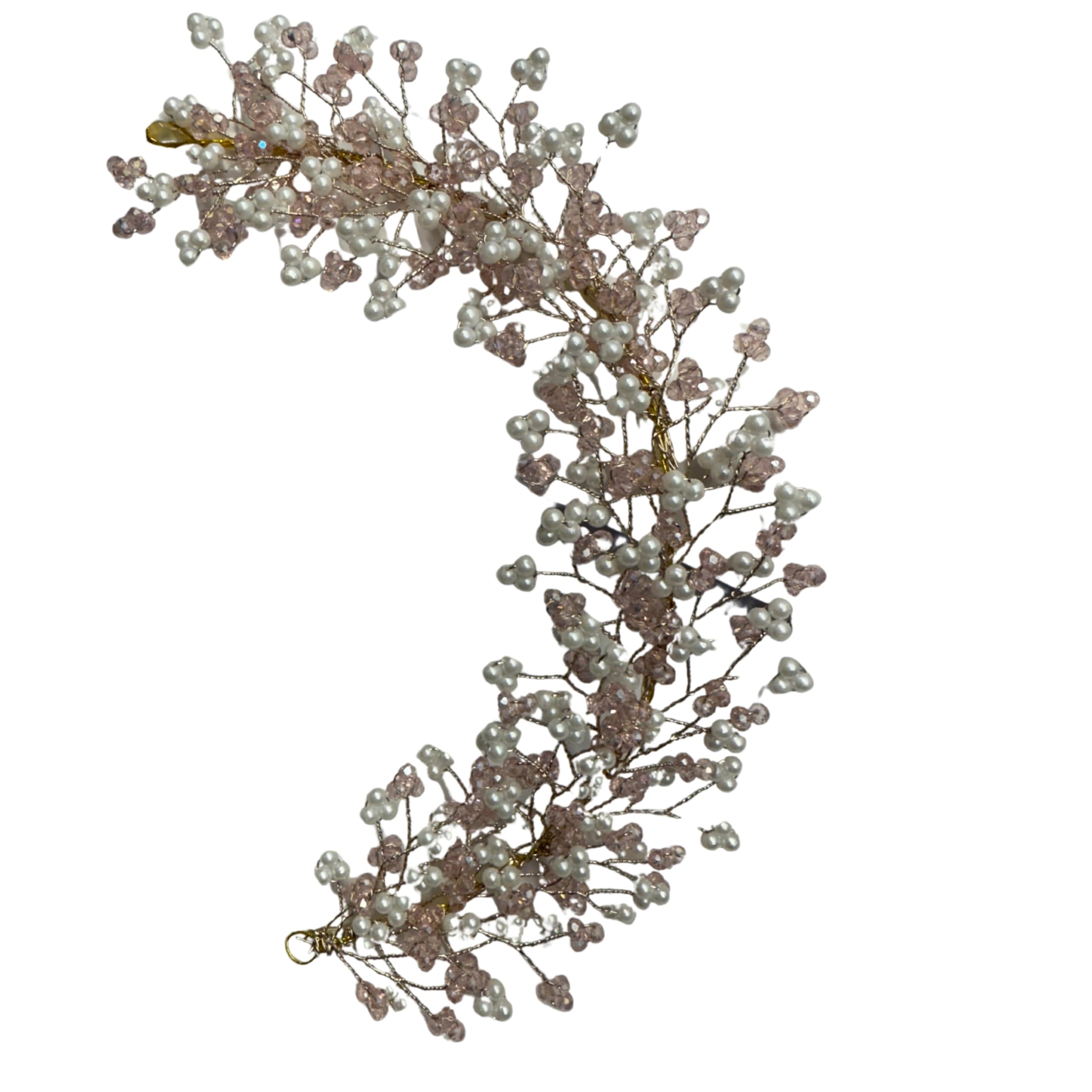 Sarpa Crystal Pearl Hair Vine Tiara Hair Accessory Headband Headdress Hair Jewellery For Women | Hair Pin | Bun |Attractive Design for all the traditional Functions. (Crystal Pink Tiara)