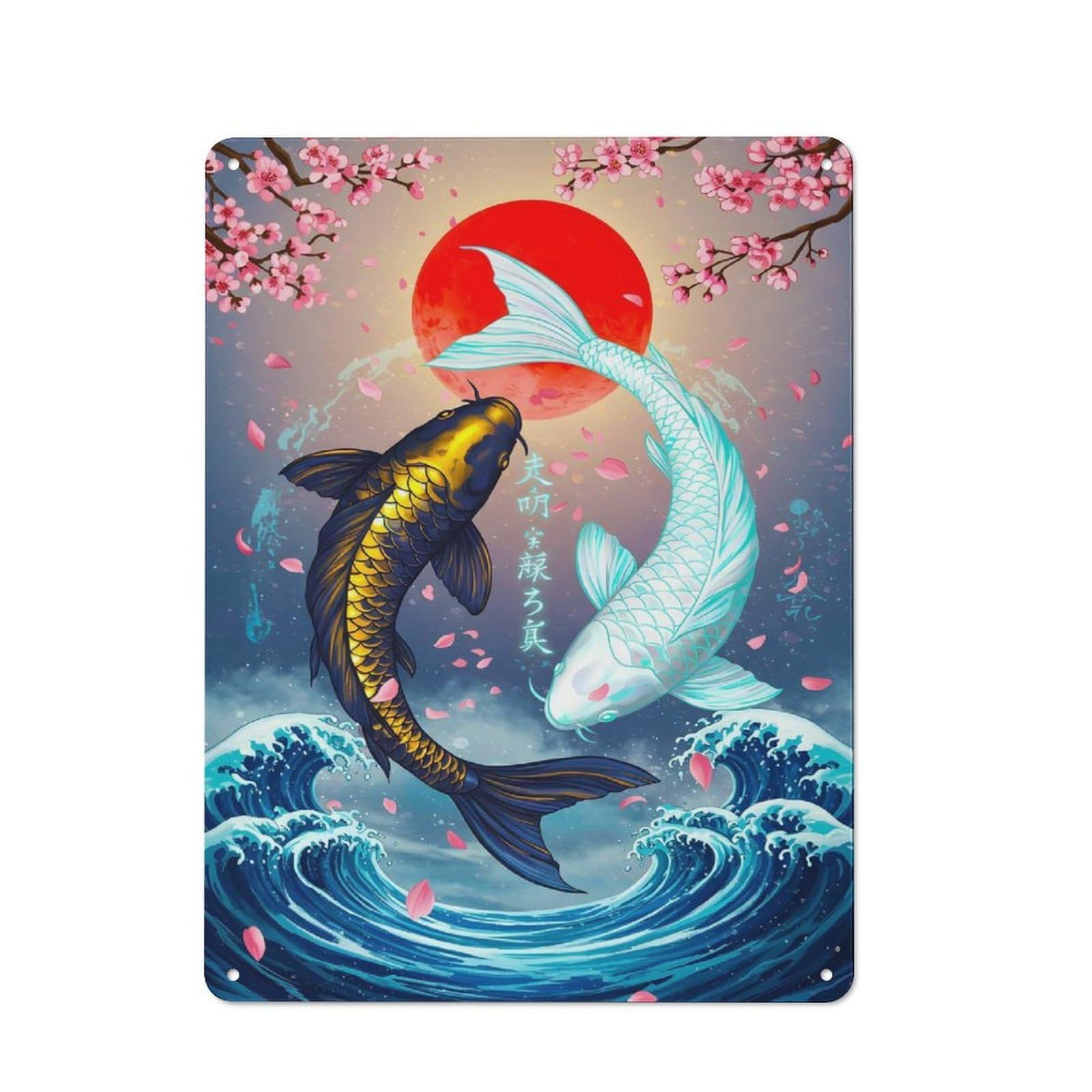 Retro Retro Metal Sign 40x30cm Featuring Yin Yang Koi Fish Illustration, Garage Wall Decor for Garage, Hobby Room, Office Or Man Cave