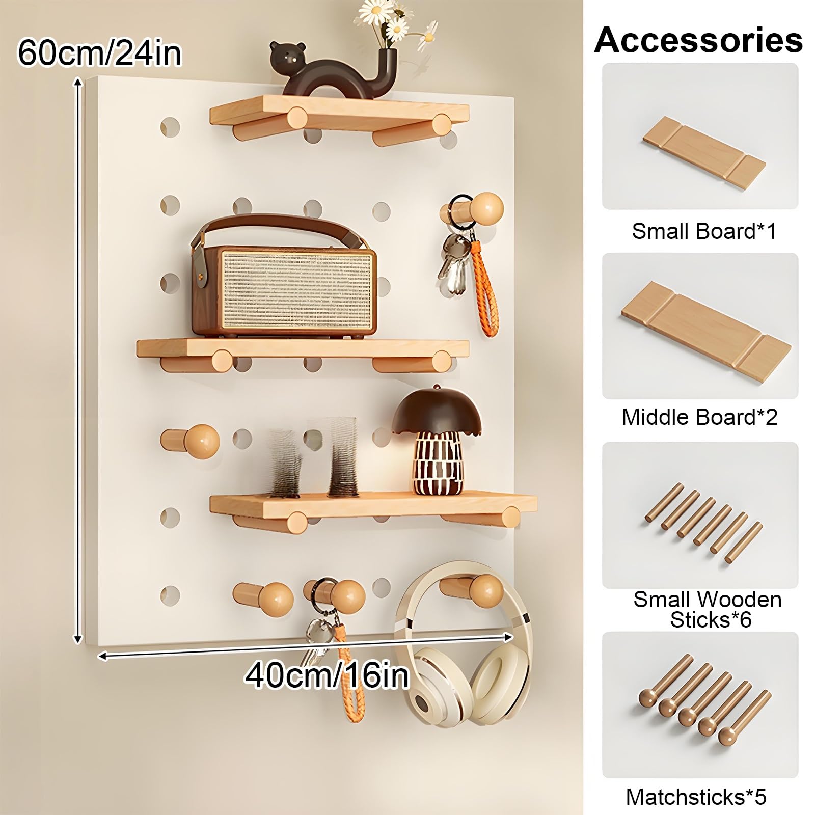 Holz-Stecktafel Zur Wandmontage, Diy-Hängeplatte, Holz-Pegboard-Kombinations-Wand-Organizer-Kit für Zuhause, Büro, Schlafzimmer(Green)