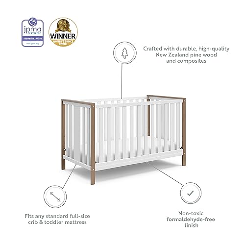 Vista 7 de Storkcraft Modern Pacific - Cuna convertible 4 en 1 (blanco con madera flotante vintage) – Certificado GREENGUARD Gold, se convierte de cuna de bebé