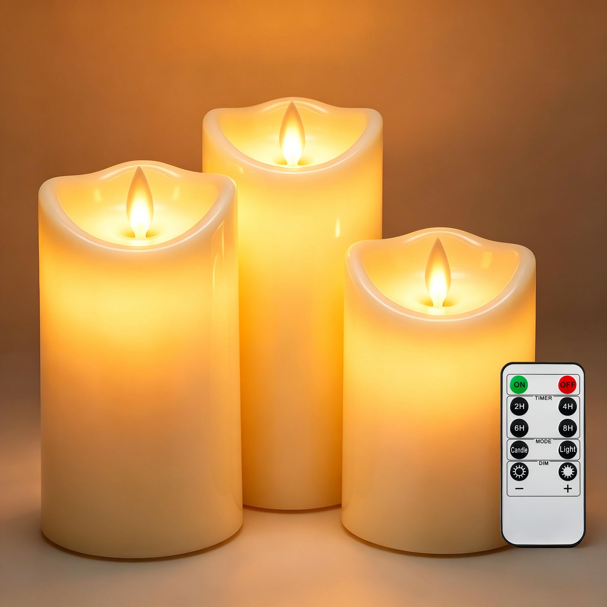 3 Pack Realistic Moving Wick Flameless Candles, White Flickering LED Pillar Candles with Remote Control, Heat Resistant Reusable Battery Powered Lights for Home Wedding Indoor Outdoor Decoration