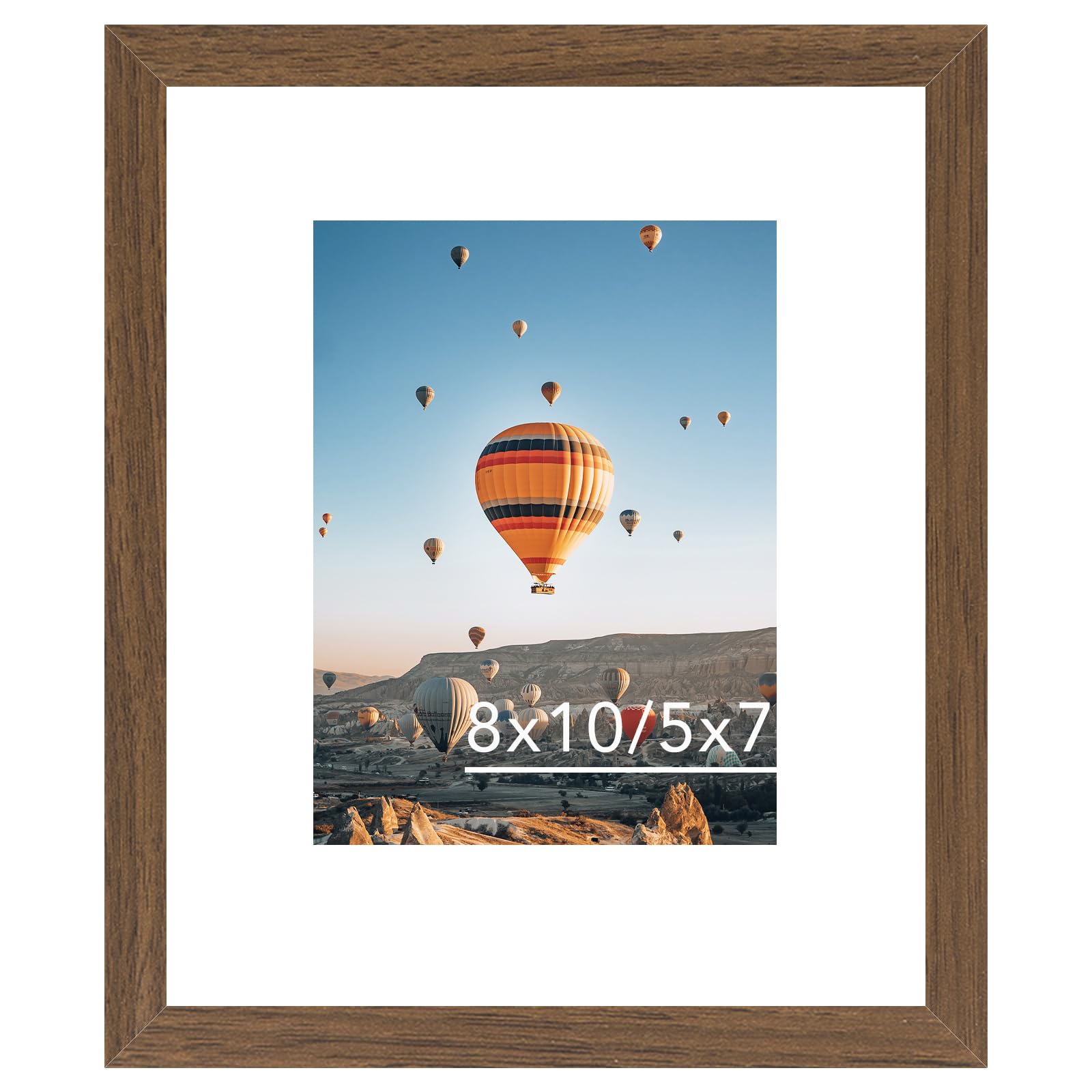 8x10 Picture Frame Brown with 5x7 Mat for Wall Hanging or Tabletop, Display Photo 5x7 with Mat or 8x10 without Mat, 8 by 10 Wall Gallery Poster Photo Frame with Shatter Resistant Plexiglass, Brown