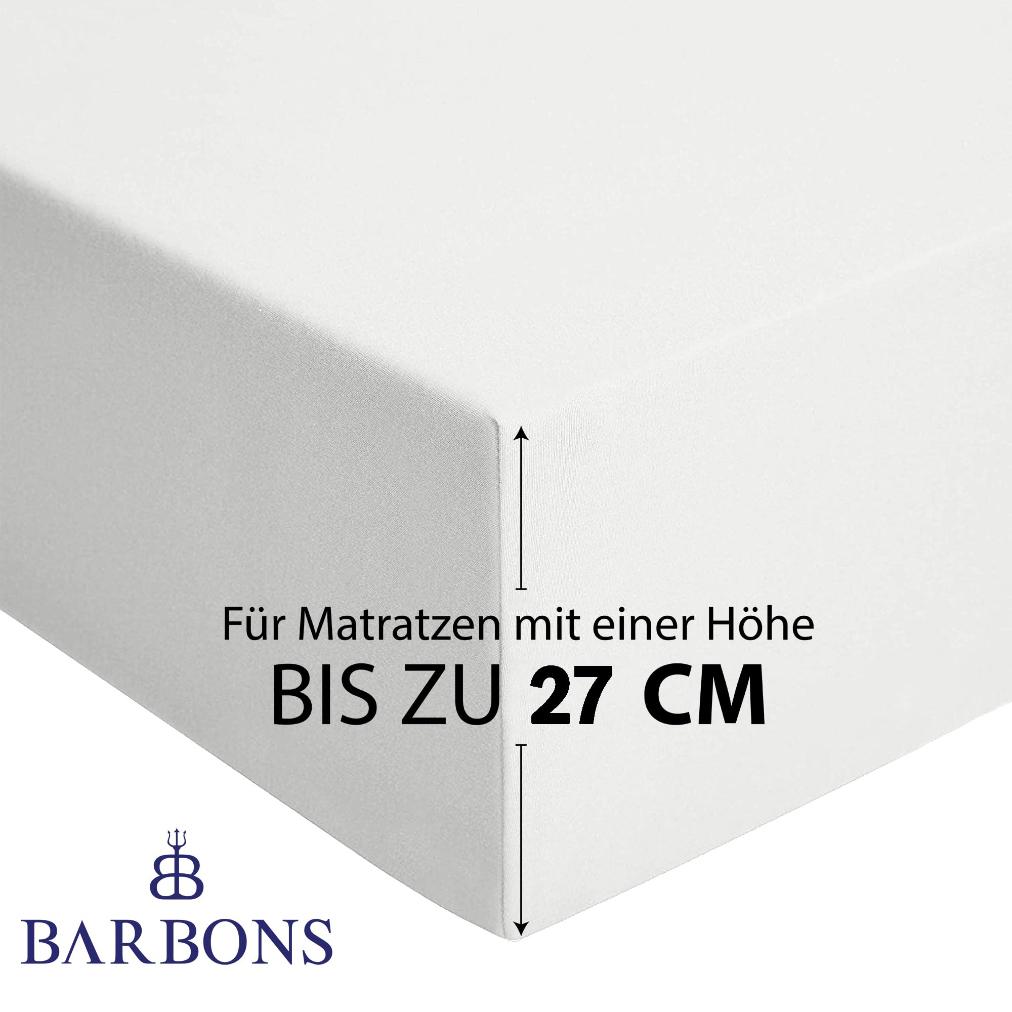 BARBONS Prześcieradło z gumką 200 x 200 cm – 100% bawełna, certyfikat Oeko-Tex, prześcieradło z dżerseju, na łóżko kontynentalne i grube materace do 27 cm, białe, 200 x 200 cm
